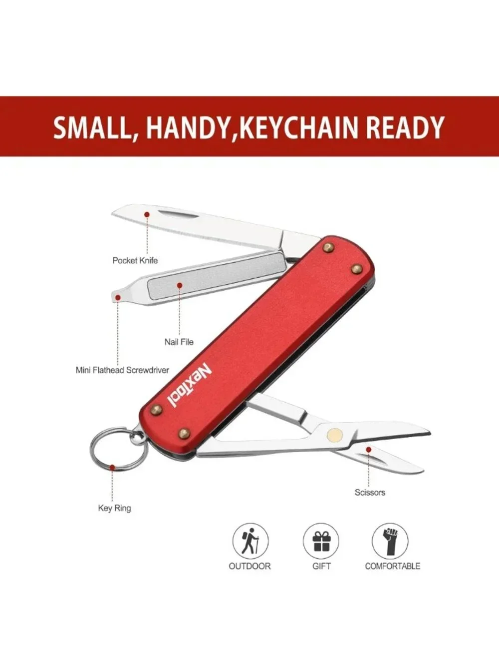 5-in-1 Mini Keychain Multitool Knife with Scissors, Screwdrivers & Nail File